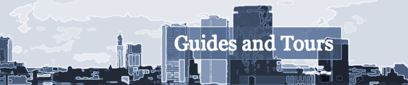 graphic representation of the birmingham skyline with title guides and tours.