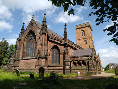 view of church and churchyard